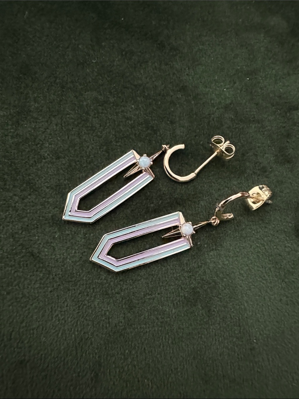 Elizabeth Stone enameled Gold-Tone Pink & green Enamel Dangle Earrings